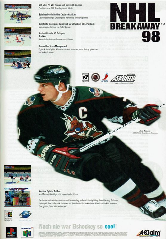 NHL Breakaway 98 Magazine Advertisement (Magazine Advertisements): PC Player (Germany), Issue 10/1997