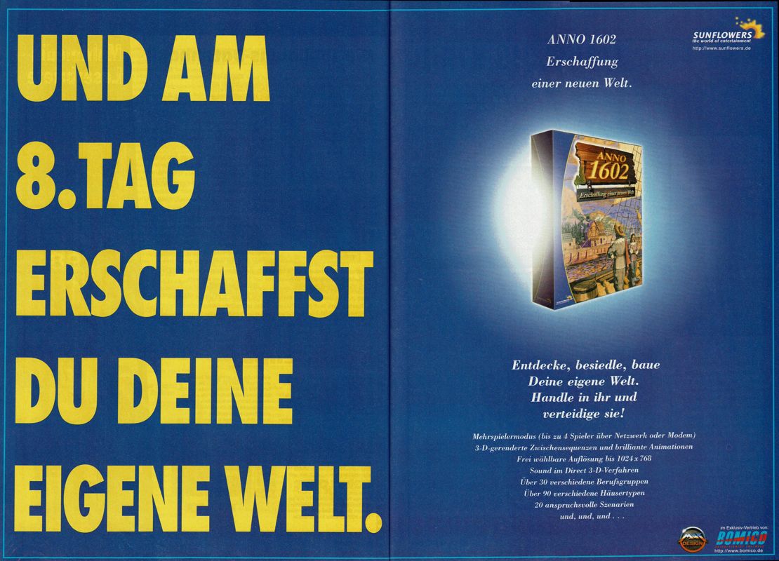 Anno 1602: Creation of a New World Magazine Advertisement (Magazine Advertisements): PC Player (Germany), Issue 01/1998