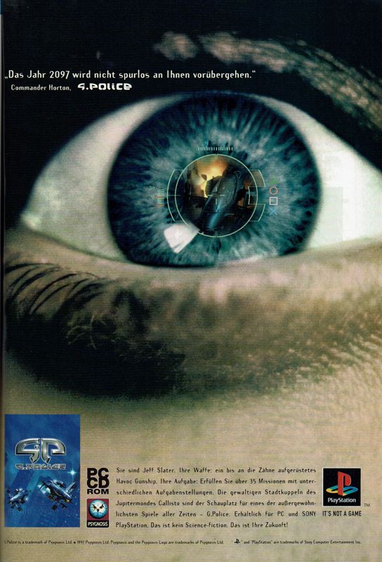 G-Police Magazine Advertisement (Magazine Advertisements): PC Player (Germany), Issue 01/1998