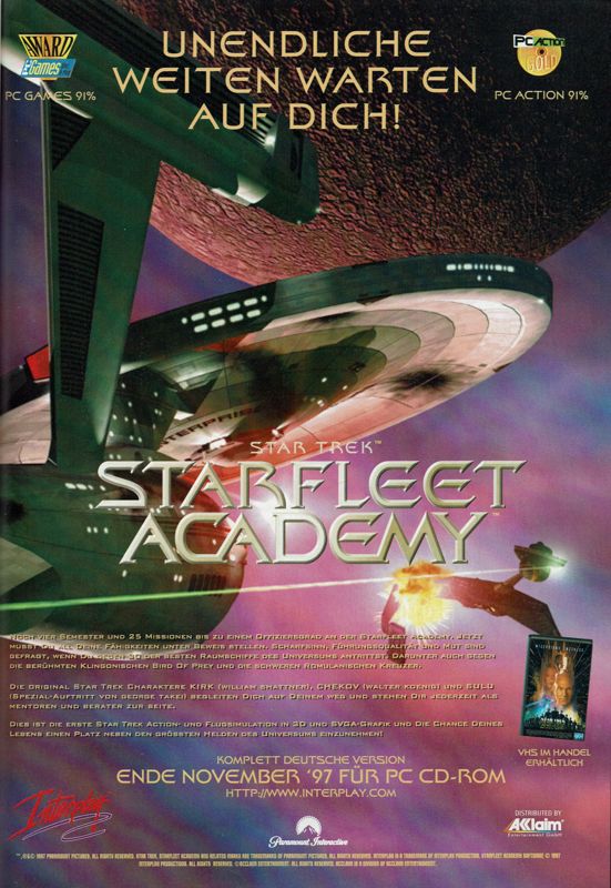 Star Trek: Starfleet Academy Magazine Advertisement (Magazine Advertisements): PC Player (Germany), Issue 01/1998