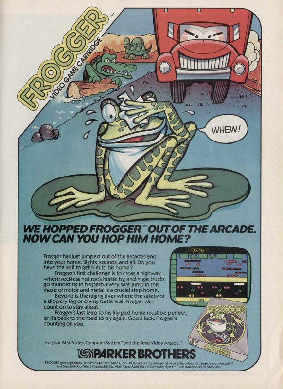 Frogger Magazine Advertisement (Magazine Advertisements): Videogaming Illustrated (United States), Issue 2, October 1982 (page 43)