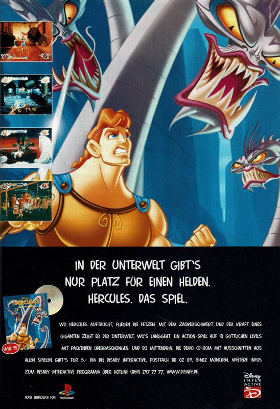 Disney's Hercules Magazine Advertisement (Magazine Advertisements): PC Player (Germany), Issue 01/1998