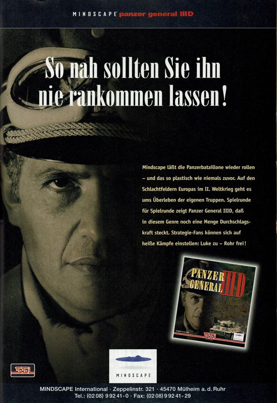 Panzer General II Magazine Advertisement (Magazine Advertisements): PC Player (Germany), Issue 01/1998