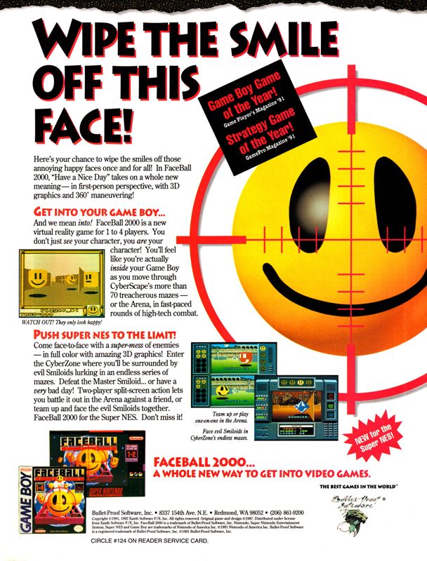 Faceball 2000 Magazine Advertisement (Magazine Advertisements): Electronic Gaming Monthly (United States), Volume 5, Issue 10 (October 1992) Page 3