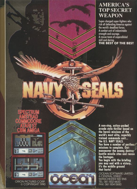 Navy Seals Magazine Advertisement (Magazine Advertisements): CU Amiga Magazine (UK) Issue #14 (April 1991). Courtesy of the Internet Archive. Back cover