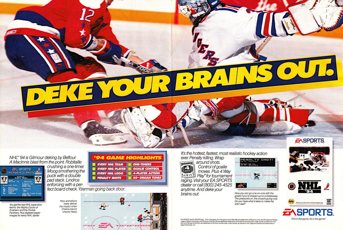 NHL '94 Magazine Advertisement (Magazine Advertisements): GamePro (United States), Volume 5, Issue 10 (October 1993) pp. 20-21