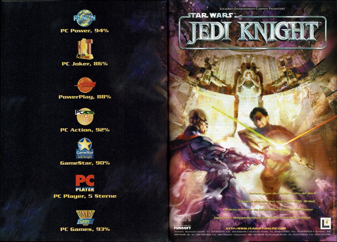 Star Wars: Jedi Knight - Dark Forces II Magazine Advertisement (Magazine Advertisements): PC Player (Germany), Issue 02/1998