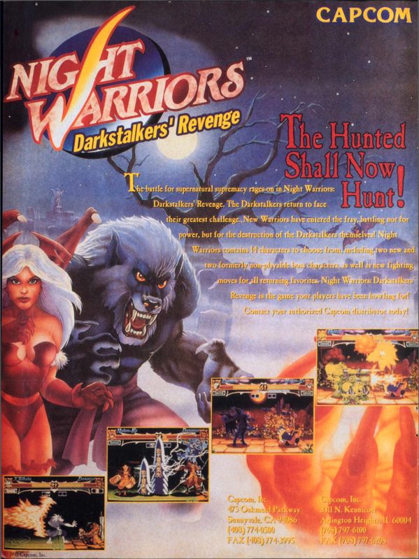 Night Warriors: Darkstalkers' Revenge Magazine Advertisement (Magazine Advertisements): VideoGame (Brazil) Issue 51 (July 1995) p. 21