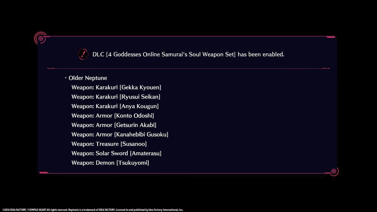 Megadimension Neptunia VIIR: 4 Goddesses Online - Samurai's Soul Weapon Set Screenshot (Steam)