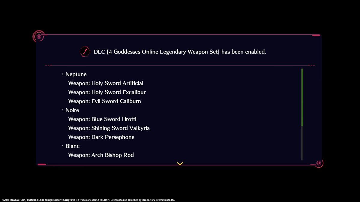 Megadimension Neptunia VIIR: 4 Goddesses Online - Legendary Weapon Set Screenshot (Steam)