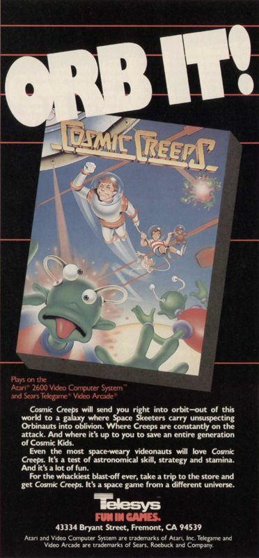 Cosmic Creeps Magazine Advertisement (Magazine Advertisements): Videogaming Illustrated (USA), Issue 4, February 1983 (page 29)