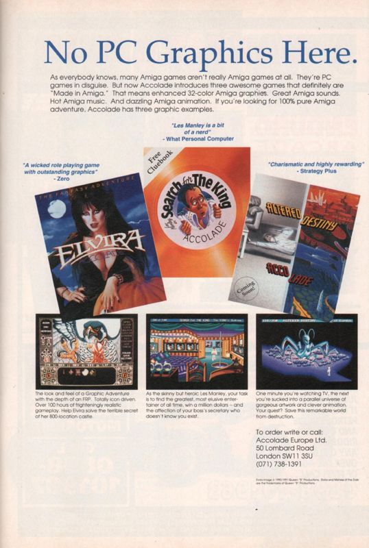 Elvira Magazine Advertisement (Magazine Advertisements): CU Amiga Magazine (UK) Issue #15 (May 1991). Courtesy of the Internet Archive. Page 25
