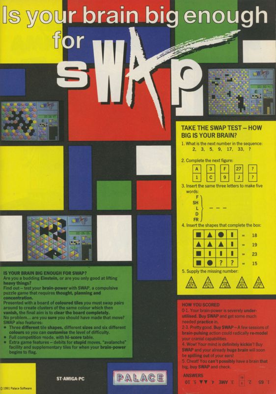 Swap Magazine Advertisement (Magazine Advertisements): CU Amiga Magazine (UK) Issue #17 (July 1991). Courtesy of the Internet Archive. Page 15