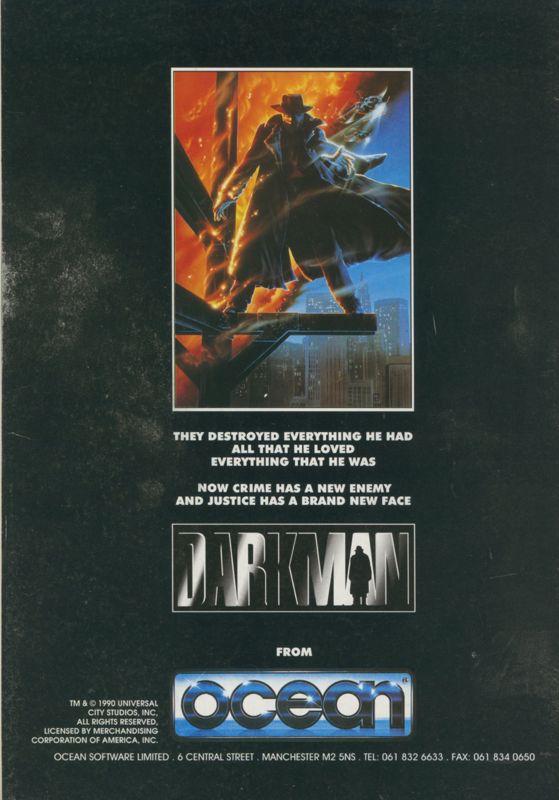 Darkman Magazine Advertisement (Magazine Advertisements): CU Amiga Magazine (UK) Issue #17 (July 1991). Courtesy of the Internet Archive. Back cover