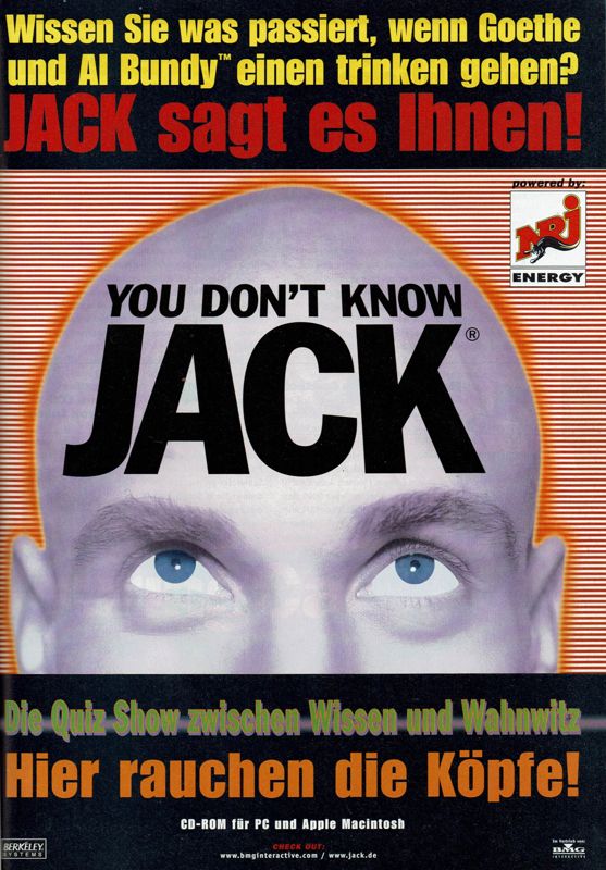You Don't Know Jack: Volume 2 Magazine Advertisement (Magazine Advertisements): PC Player (Germany), Issue 04/1998
