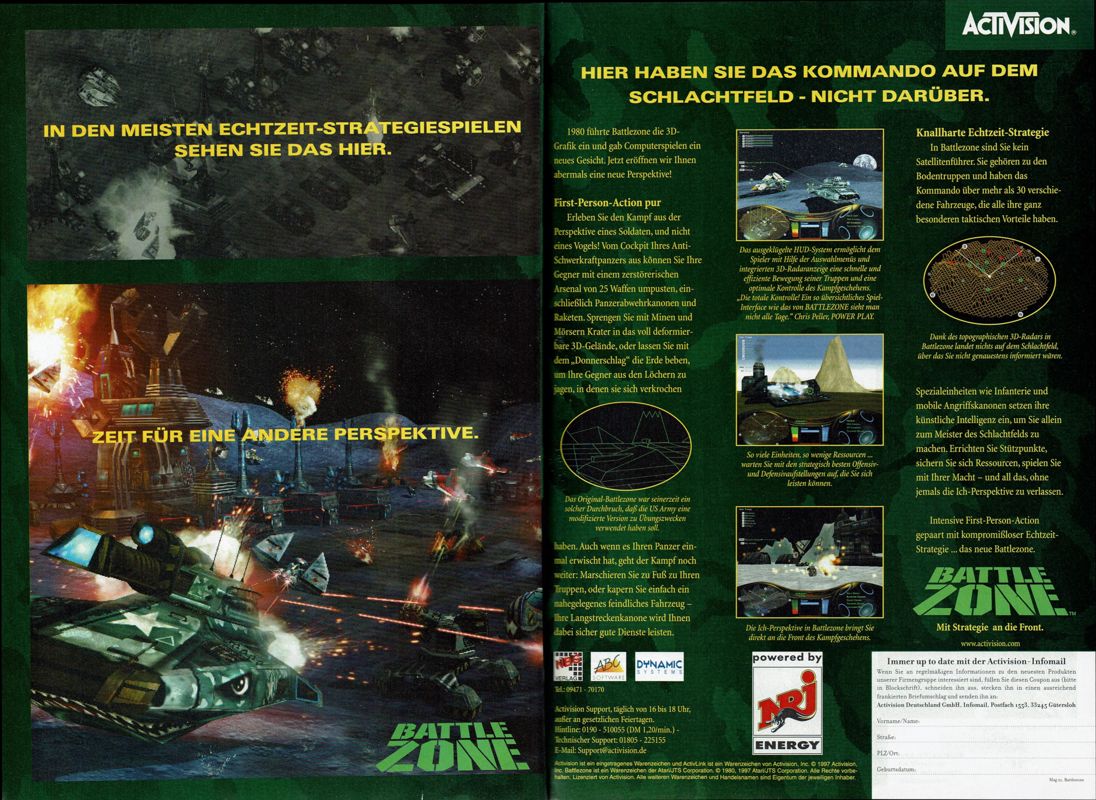 Battlezone Magazine Advertisement (Magazine Advertisements): PC Player (Germany), Issue 04/1998