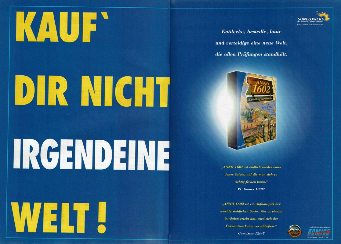 Anno 1602: Creation of a New World Magazine Advertisement (Magazine Advertisements): PC Player (Germany), Issue 03/1998