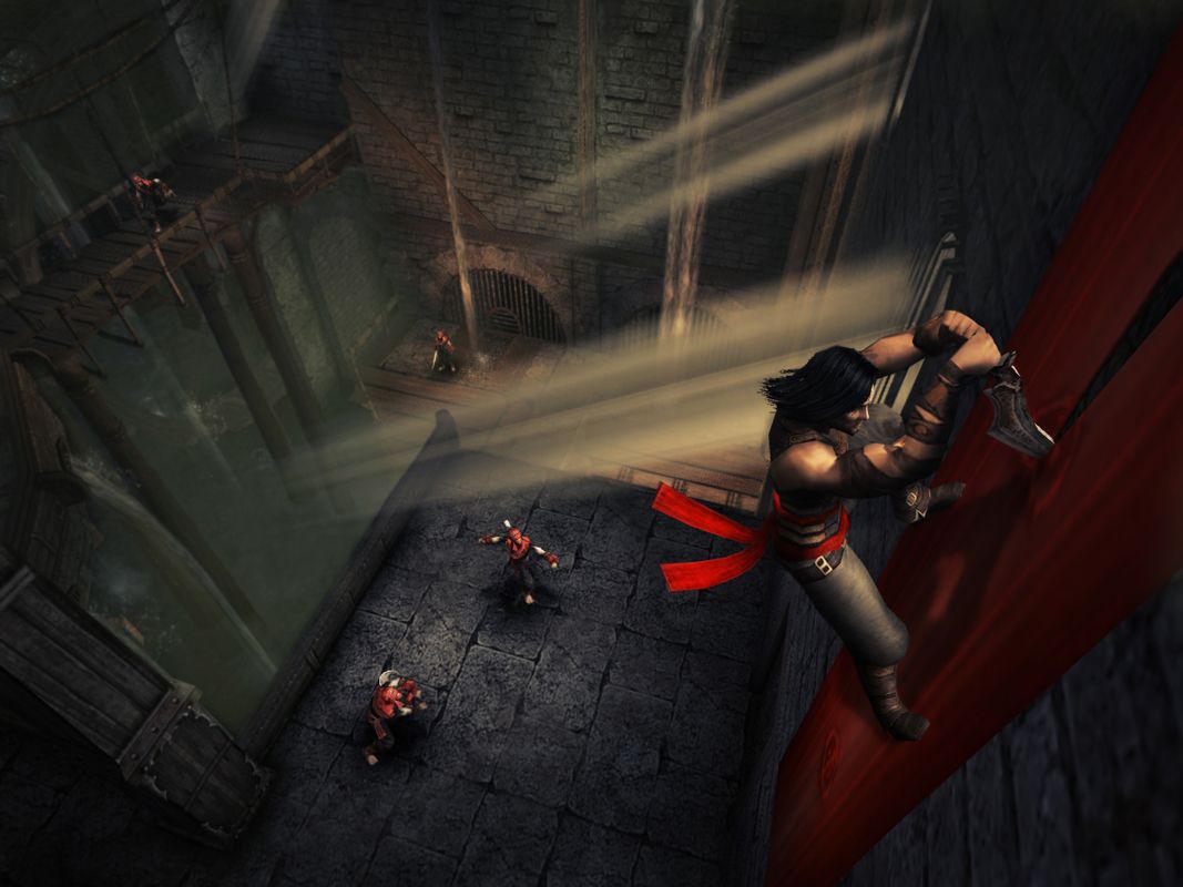 Prince of Persia: Warrior Within Screenshot (Ubisoft Product Catalog 2004-2005 CD-ROM): Prince of Persia 2 Using Curtains to Get Down