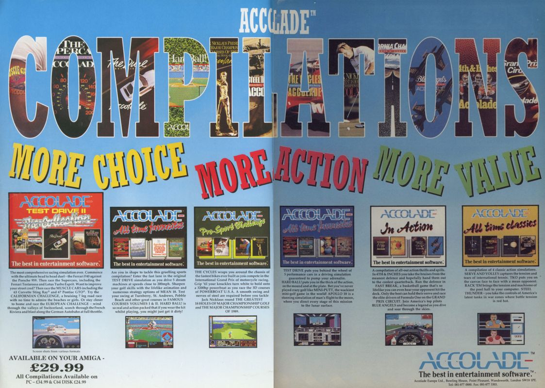 Accolade Pro-Sport Challenge Magazine Advertisement (Magazine Advertisements):<br> CU Amiga Magazine (UK) Issue #18 (August 1991). Courtesy of the Internet Archive. Pages 2-3