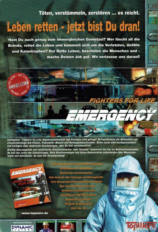 Emergency: Fighters for Life Magazine Advertisement (Magazine Advertisements): PC Player (Germany), Issue 06/1998