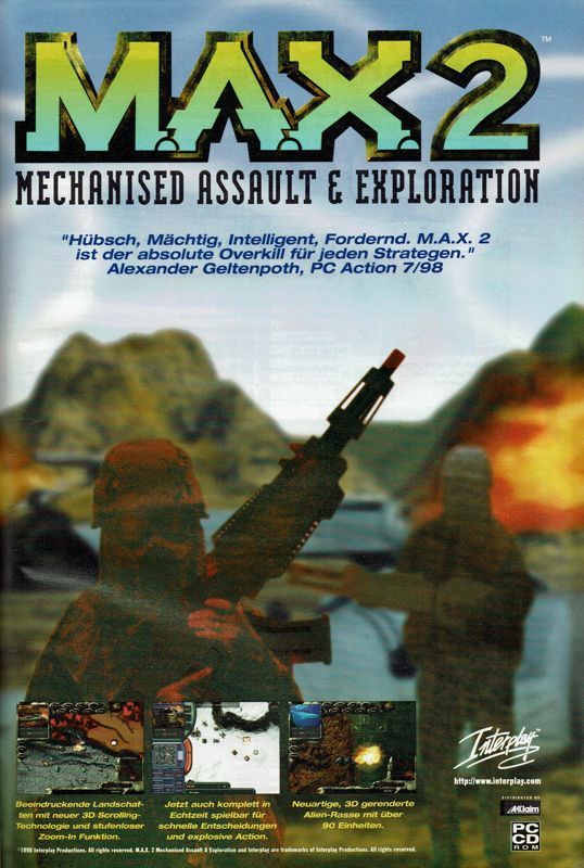 M.A.X. 2: Mechanized Assault & Exploration Magazine Advertisement (Magazine Advertisements): PC Player (Germany), Issue 07/1998