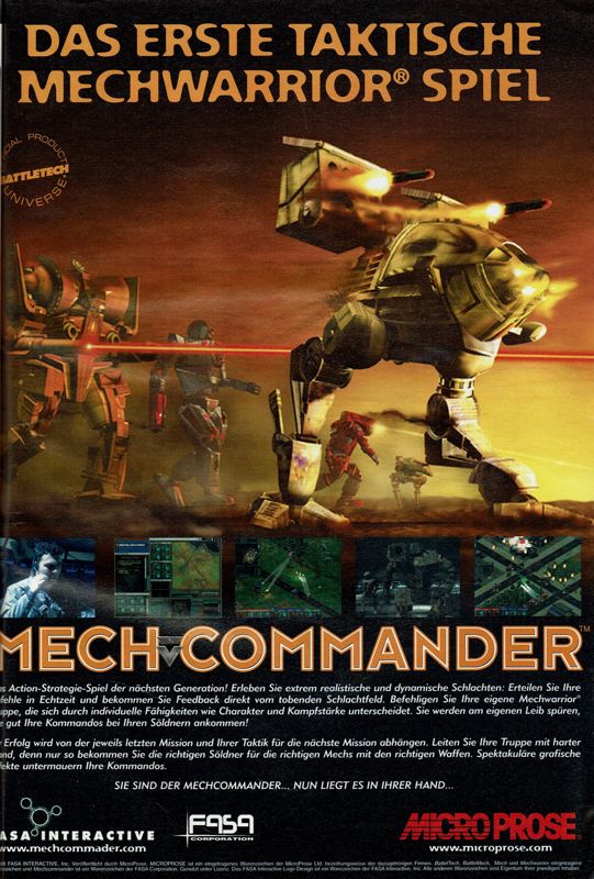 Mech Commander Magazine Advertisement (Magazine Advertisements): PC Player (Germany), Issue 07/1998