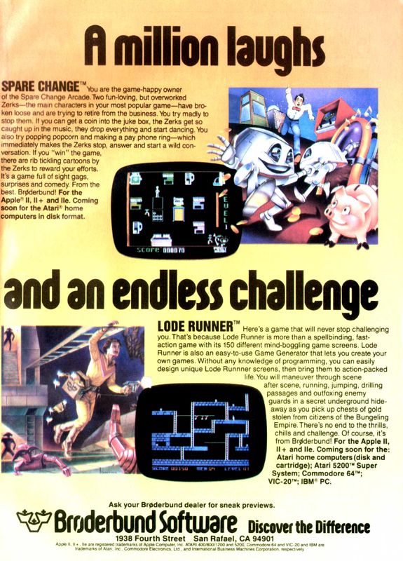 Lode Runner Magazine Advertisement (Magazine Advertisements): Videogaming and Computergaming Illustrated (USA), December 1983 (page 77)