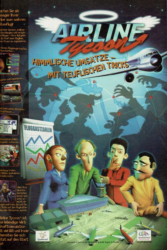 Airline Tycoon Magazine Advertisement (Magazine Advertisements): PC Player (Germany), Issue 08/1998