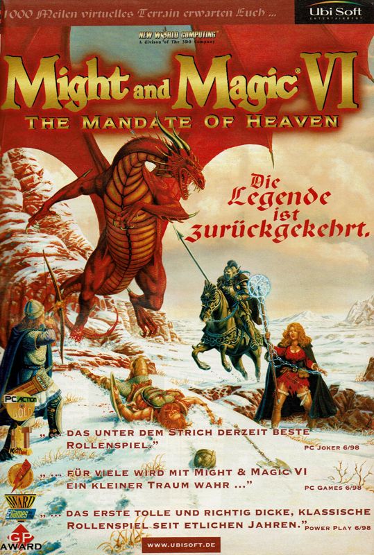 Might and Magic VI: The Mandate of Heaven Magazine Advertisement (Magazine Advertisements): PC Player (Germany), Issue 09/1998
