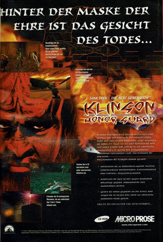Star Trek: The Next Generation - Klingon Honor Guard Magazine Advertisement (Magazine Advertisements): PC Player (Germany), Issue 10/1998