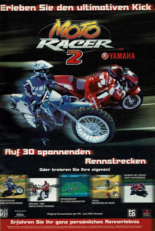 Moto Racer 2 Magazine Advertisement (Magazine Advertisements): PC Player (Germany), Issue 11/1998