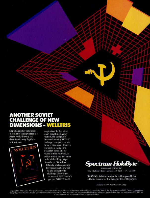 Welltris Magazine Advertisement (Magazine Advertisements): Computer Gaming World (US), Number 66 (December 1989)
