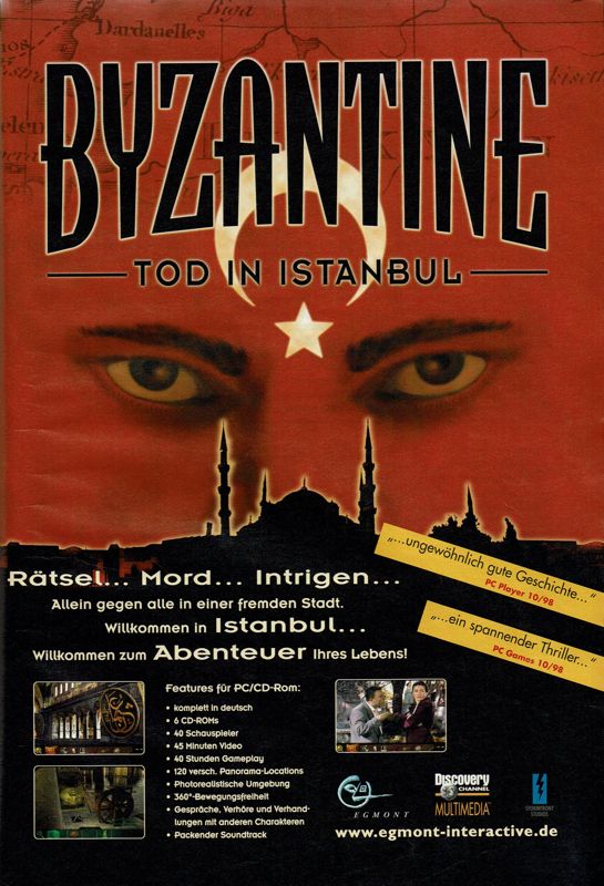 Byzantine: The Betrayal Magazine Advertisement (Magazine Advertisements): PC Player (Germany), Issue 12/1998