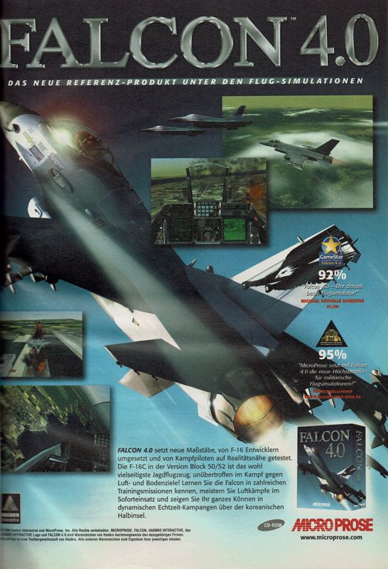 Falcon 4.0 Magazine Advertisement (Magazine Advertisements): PC Player (Germany), Issue 02/1999