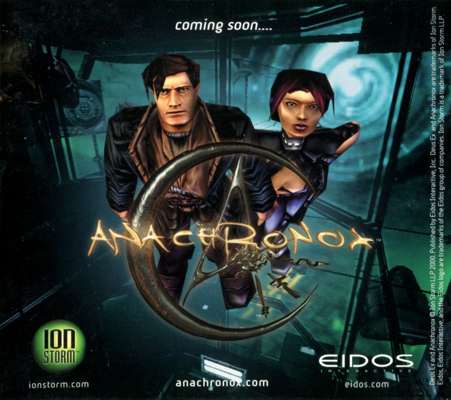 Anachronox Other (Game Cover Advertisements): Deus Ex(US PC release) Digipak Back