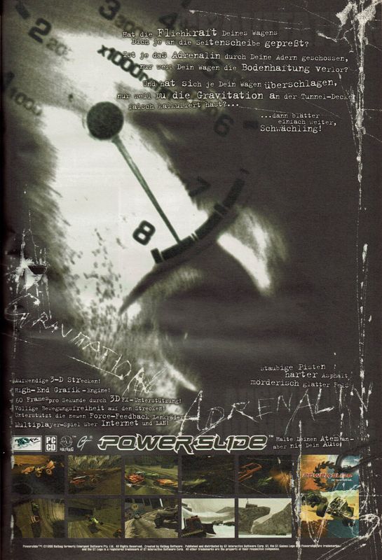Powerslide Magazine Advertisement (Magazine Advertisements): PC Player (Germany), Issue 02/1999