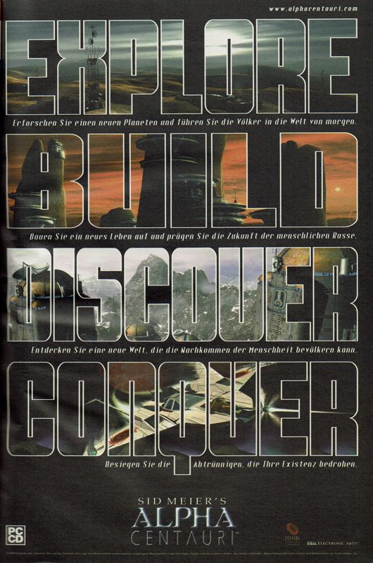 Sid Meier's Alpha Centauri Magazine Advertisement (Magazine Advertisements): PC Player (Germany), Issue 04/1999