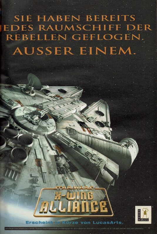 Star Wars: X-Wing Alliance Magazine Advertisement (Magazine Advertisements): PC Player (Germany), Issue 04/1999