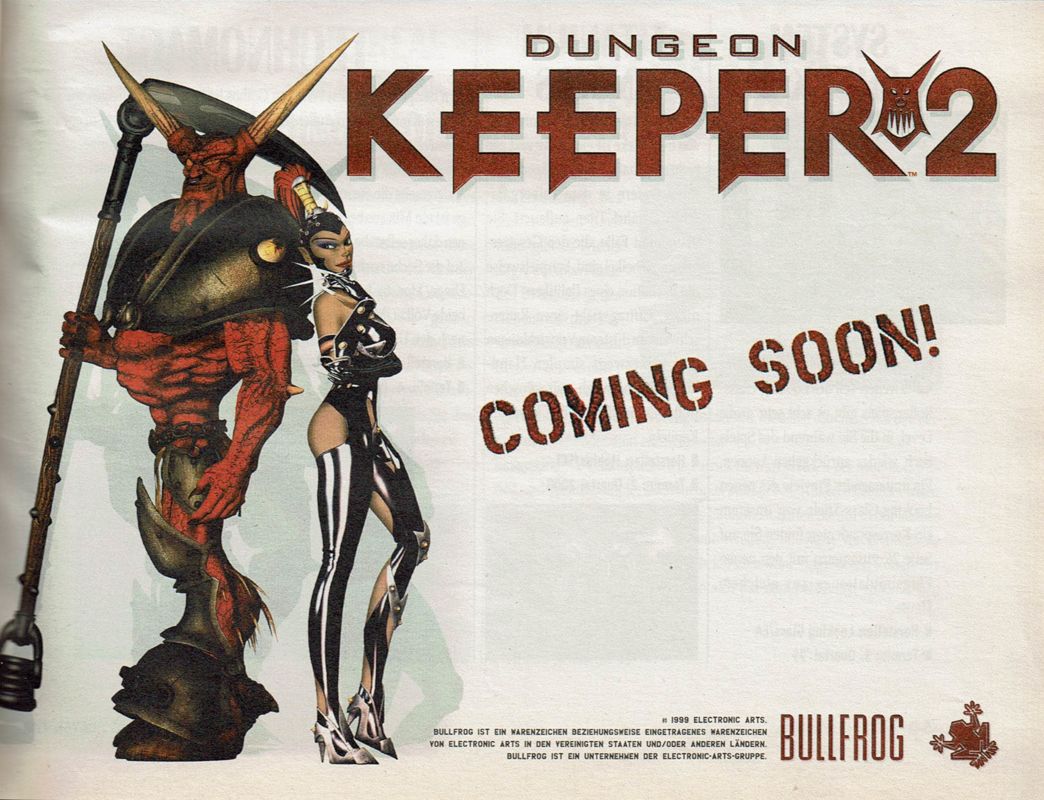 Dungeon Keeper 2 Magazine Advertisement (Magazine Advertisements): PC Player (Germany), Issue 07/1999