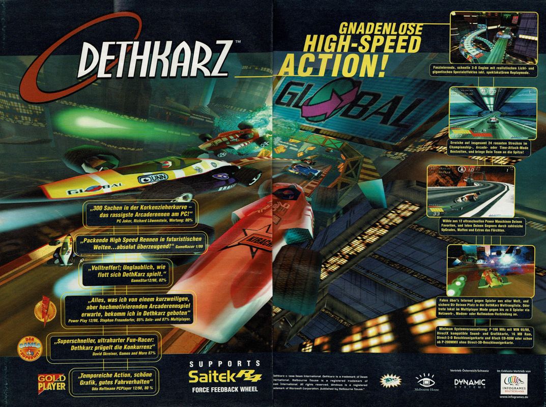 Dethkarz Magazine Advertisement (Magazine Advertisements): PC Player (Germany), Issue 01/1999