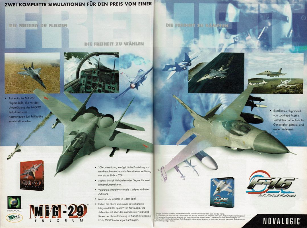 MiG-29 Fulcrum Magazine Advertisement (Magazine Advertisements): PC Player (Germany), Issue 01/1999