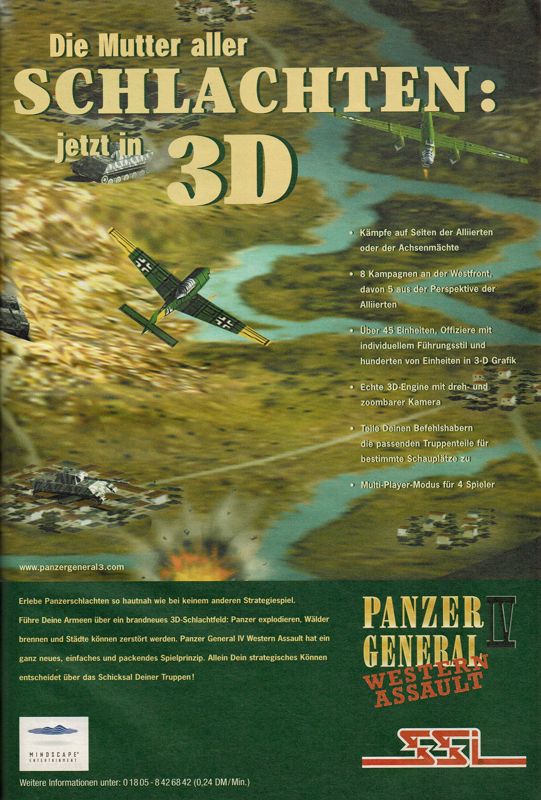 Panzer General 3D Assault Magazine Advertisement (Magazine Advertisements): PC Player (Germany), Issue 10/1999