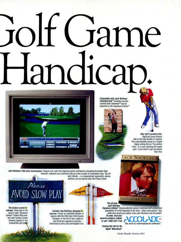 Jack Nicklaus Golf & Course Design: Signature Edition Magazine Advertisement (Magazine Advertisements): Computer Gaming World (United States) Issue 94 (May 1992)