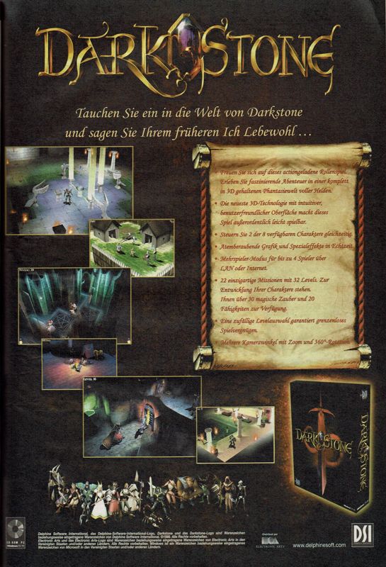Darkstone Magazine Advertisement (Magazine Advertisements): PC Player (Germany), Issue 10/1999 Part 3