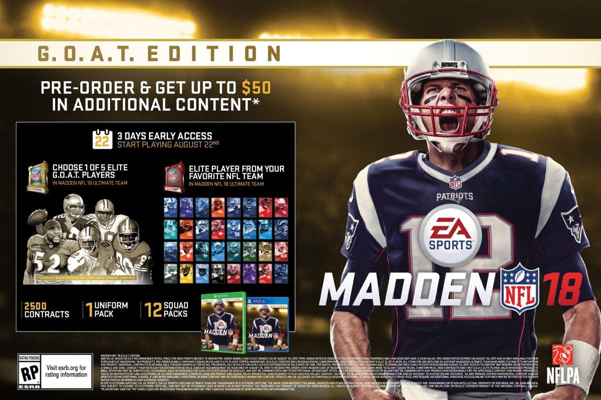Madden NFL 18 (G.O.A.T. Edition) official promotional image - MobyGames