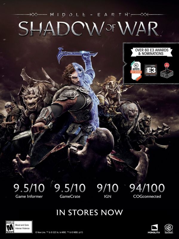 Middle-earth: Shadow of War Magazine Advertisement (Magazine Advertisements): Walmart Parents Guide to Video Games 2017 (US, December 2017) Page 49