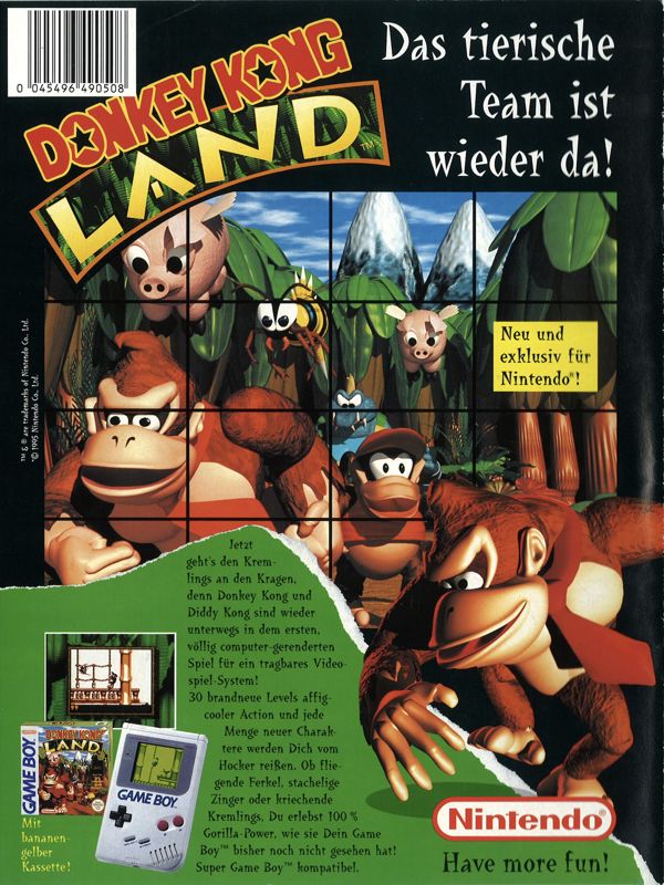 Donkey Kong Land Magazine Advertisement (Magazine Advertisements): Club Nintendo (Germany), October 1995, page 76 (back cover)