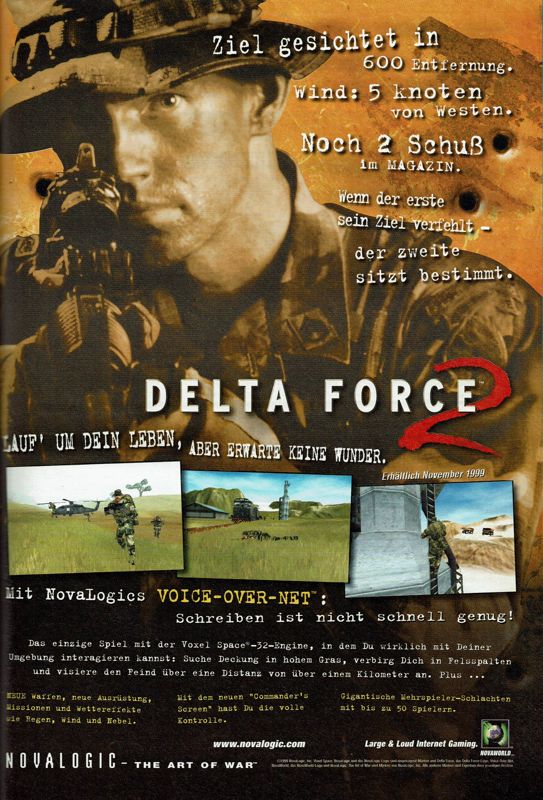 Delta Force 2 Magazine Advertisement (Magazine Advertisements): PC Player (Germany), Issue 11/1999