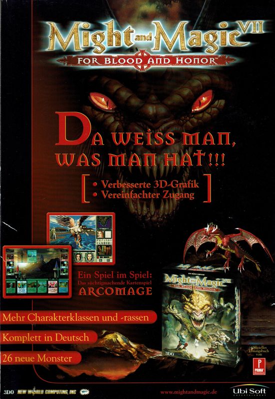 Might and Magic VII: For Blood and Honor Magazine Advertisement (Magazine Advertisements): PC Player (Germany), Issue 11/1999
