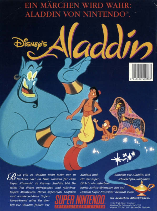 Disney's Aladdin Magazine Advertisement (Magazine Advertisements): Club Nintendo (Germany), October 1993, back cover